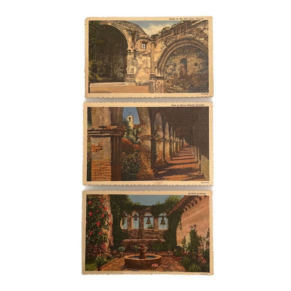 3 Vintage Postcards WWII Era 1940 CT Photo Colorit NOS San Juan Capistrano CA